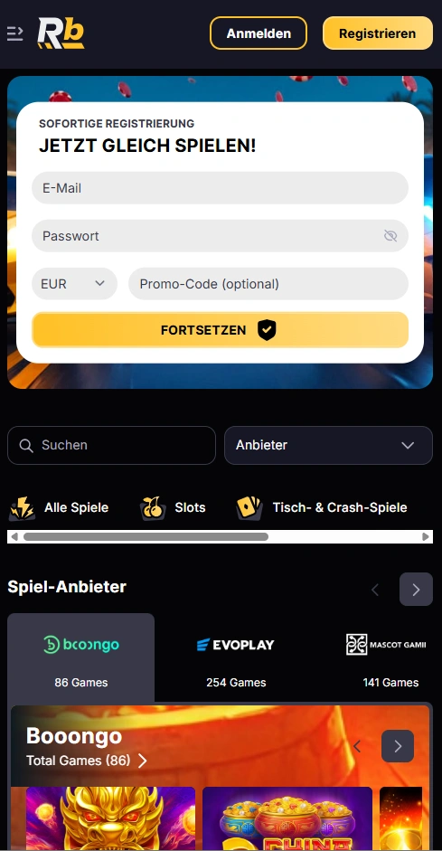 roibets mobile home page
